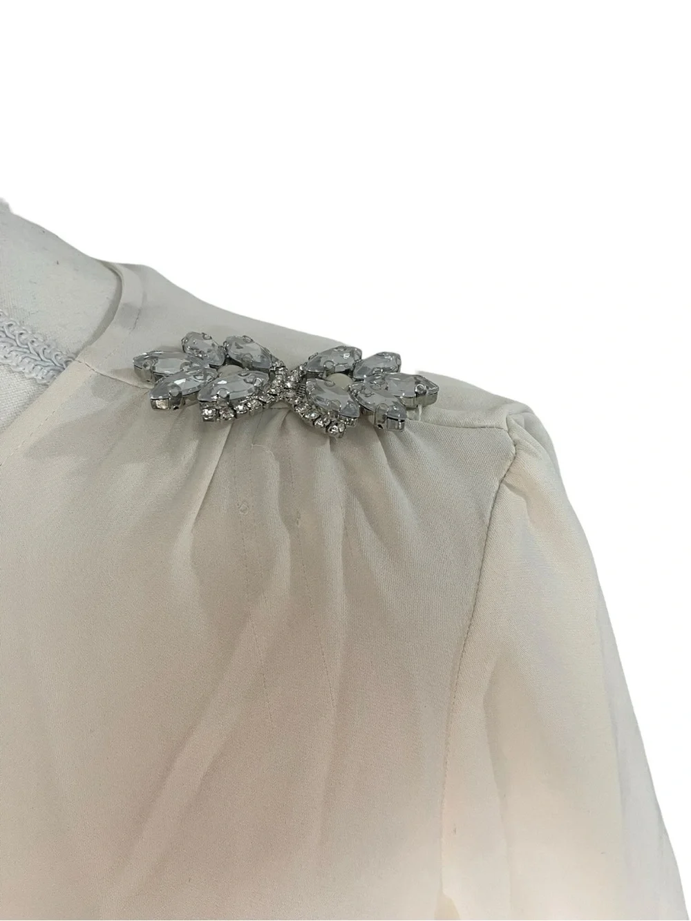 Zara Rhinestone on Shoulder Blouse Oyster White - Picture 7 of 16